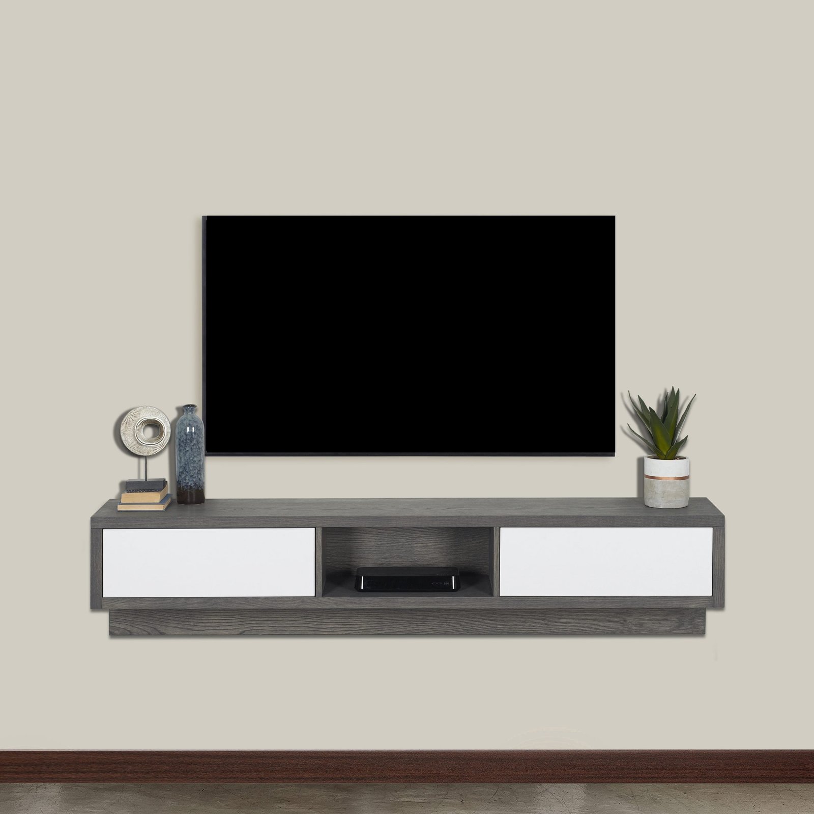 Wedge - Floating Shelf Under TV – Sofa Storm & White Accents