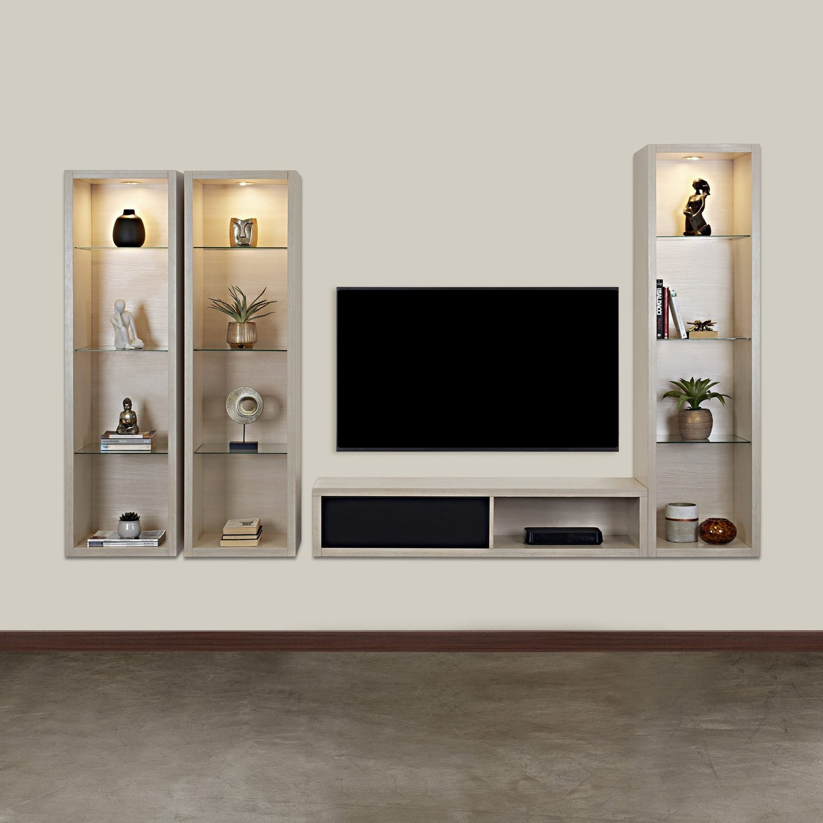 St Lucia - 4 Pce Floating TV Unit - Balsa