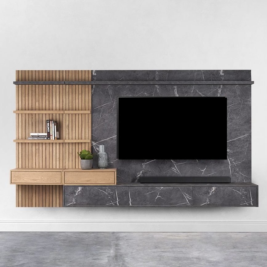Pringle - Floating Wall Unit - 2Pce Slatted Wood