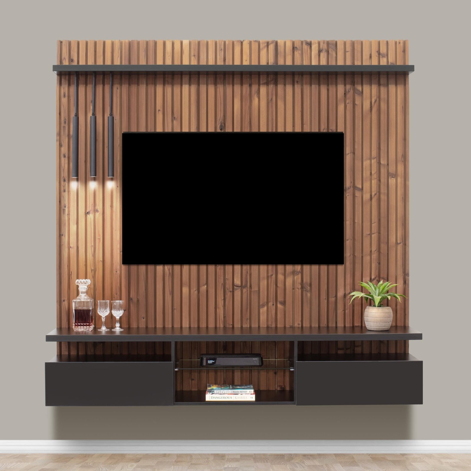 Agulhas - TV Wall Unit - Clear & Black Accents (Lights)