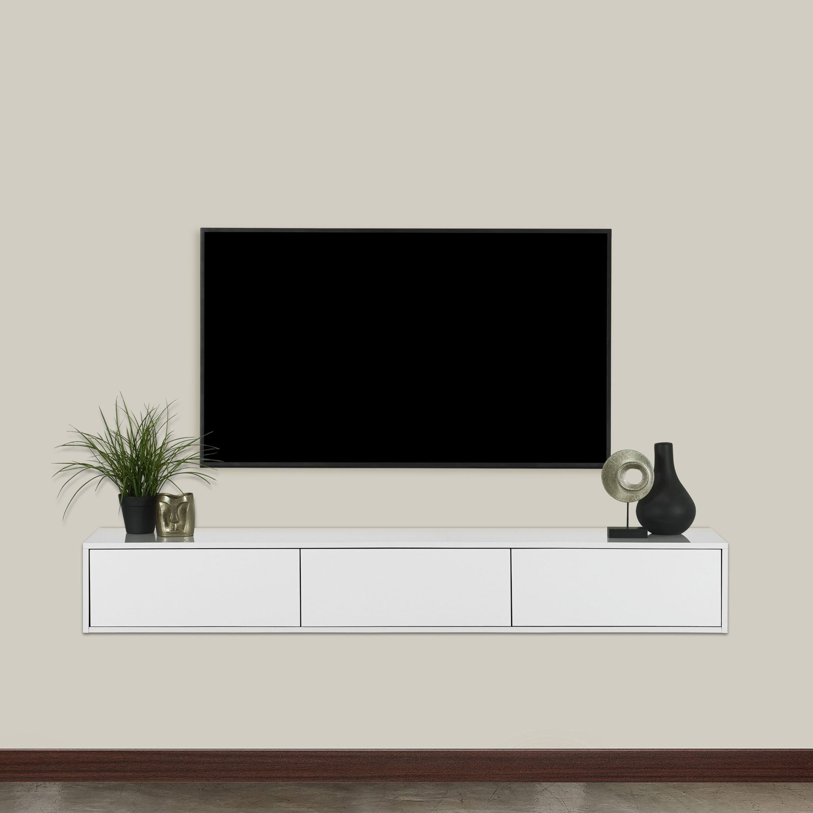 Clifton - White Floating Shelf Under TV – High Gloss Finish